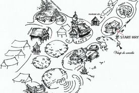 Mapa areálu pro příběhovou hru o pacholkovi Divínovi
