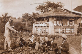 Výuka včelařství při škole v Rožnově pod Radhoštěm – Horních Pasekách, 30. léta 20. stol. (inv. č. 267)/Apiculture lesson at the school in Rožnov pod Radhoštěm – Horní Paseky, 1930s (inv. no. 267)
