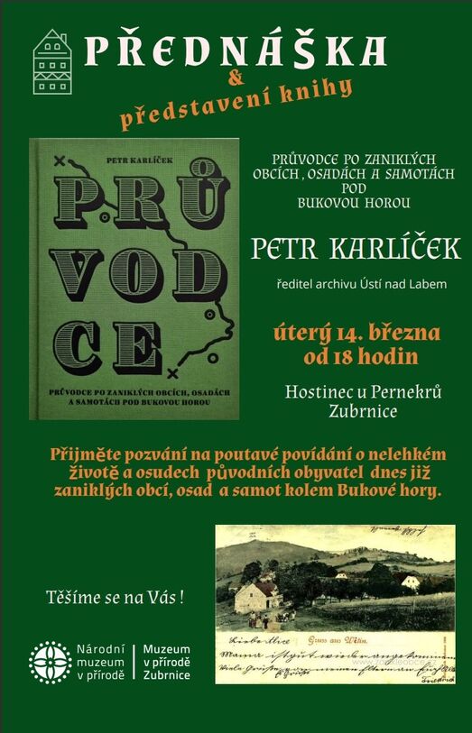 Přednáška a představení knihy Průvodce po zaniklých obcích, osadách a samotách pod Bukovou horou