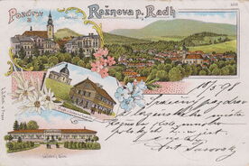 Ruční litografie s obrázky města Rožnova kolem roku 1898