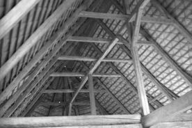 6_Hodslavice, detail konstrukce střechy stodoly, 1968 / Hodslavice, detail of the construction of the barn roof, 1968