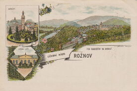 Ruční litografie s obrázky města Rožnova, 90. léta 19. století