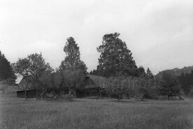 2_Velké Karlovice – Jezerné, zasazení usedlosti v krajině, 1966 / Velké Karlovice – Jezerné, the farmstyead’s setting in the landscape, 1966