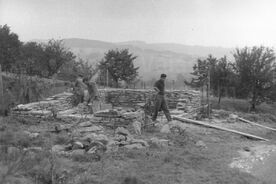 5_Valašská dědina, kovárna, stavba kamenné zdi, 1968 / The Wallachian Village, the smithy, building a stone wall, 1968