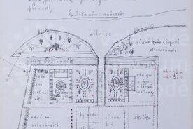 Plánek školní zahrady při obecné škole v Choryni, 1900 (inv. č. 195/48)/Plan of the school garden at the school in Choryně, 1900 (inv. no. 195/48)